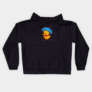 Cute Duck With Umbrella In the Rain Cartoon Kids Hoodie